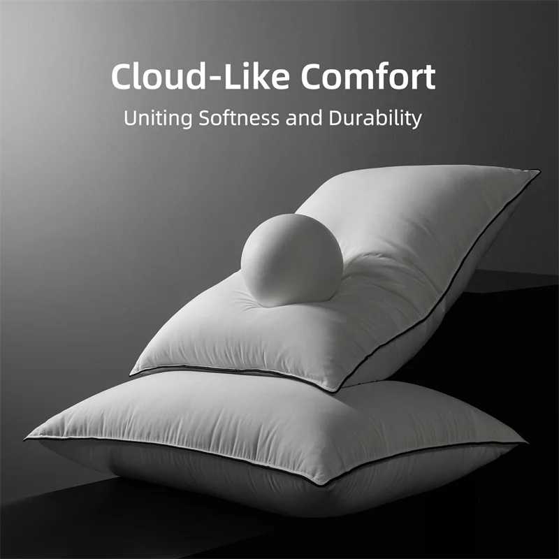 Premium 1pc Goose Down and Feather Pillows Multi-Size Fluffy Bed Pillows for Sleeping Low/Mid/High Pillow with 100% Cotton Cover 3