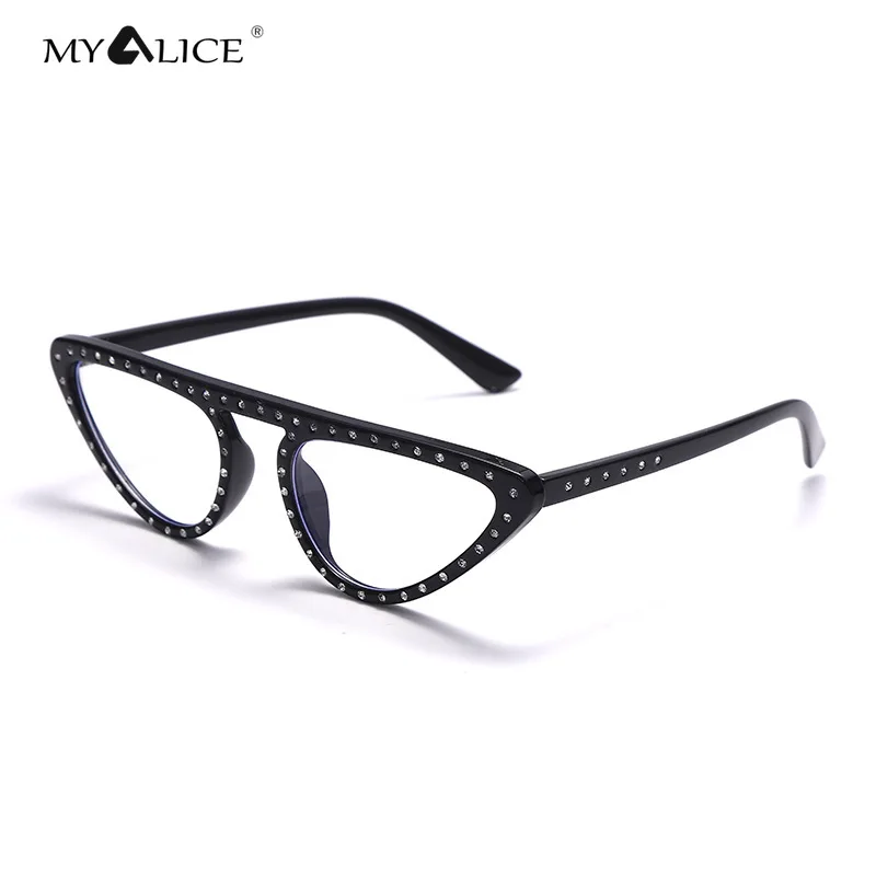 The New Personality Flat Top Triangle Cat Eye Anti-blue Glasses Women Point Drill Frames Fashion Wear Exquisite Men |