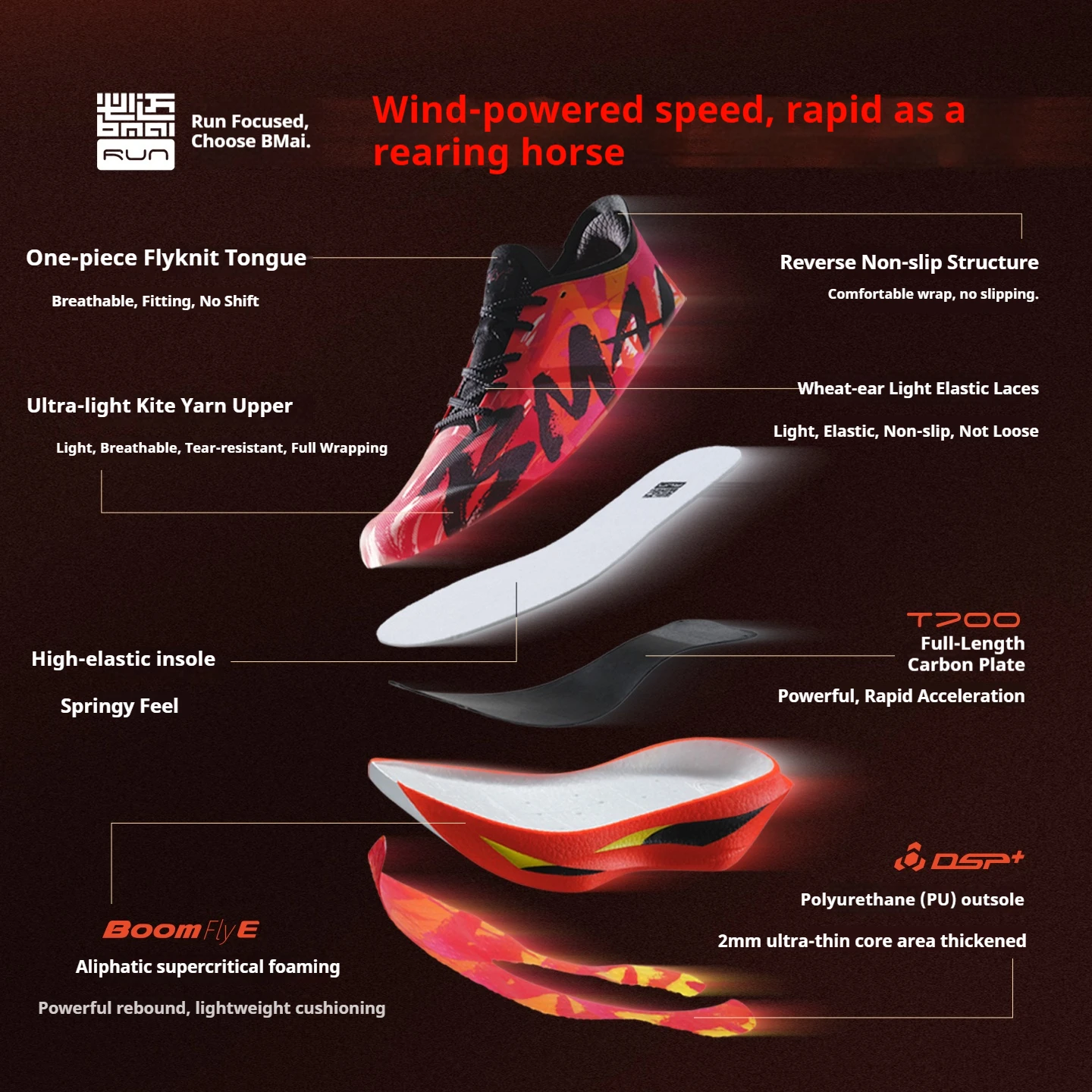 BMAI BM-XRML005 Men's 21KM Marathon Carbon Plate Running Shoes Breathable - Image 2