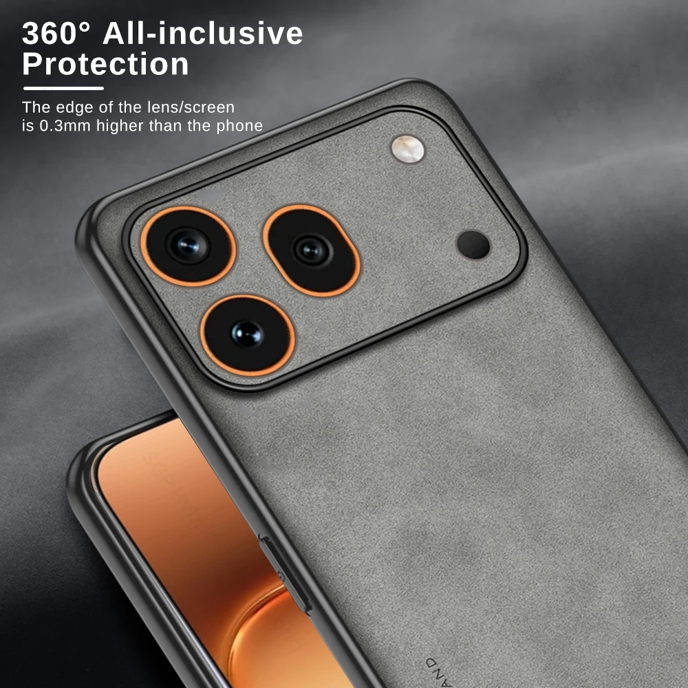 Luxury Sheepskin Leather Back Cover with Soft Silicone Edge – Shockproof Coque
