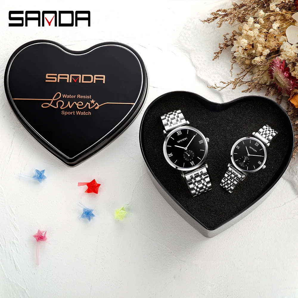 SANDA Couples' Watch for Women and Men Luxury Original Waterproof Personalized Fashion Quartz Wristwatch Couple Gift Girl Watch