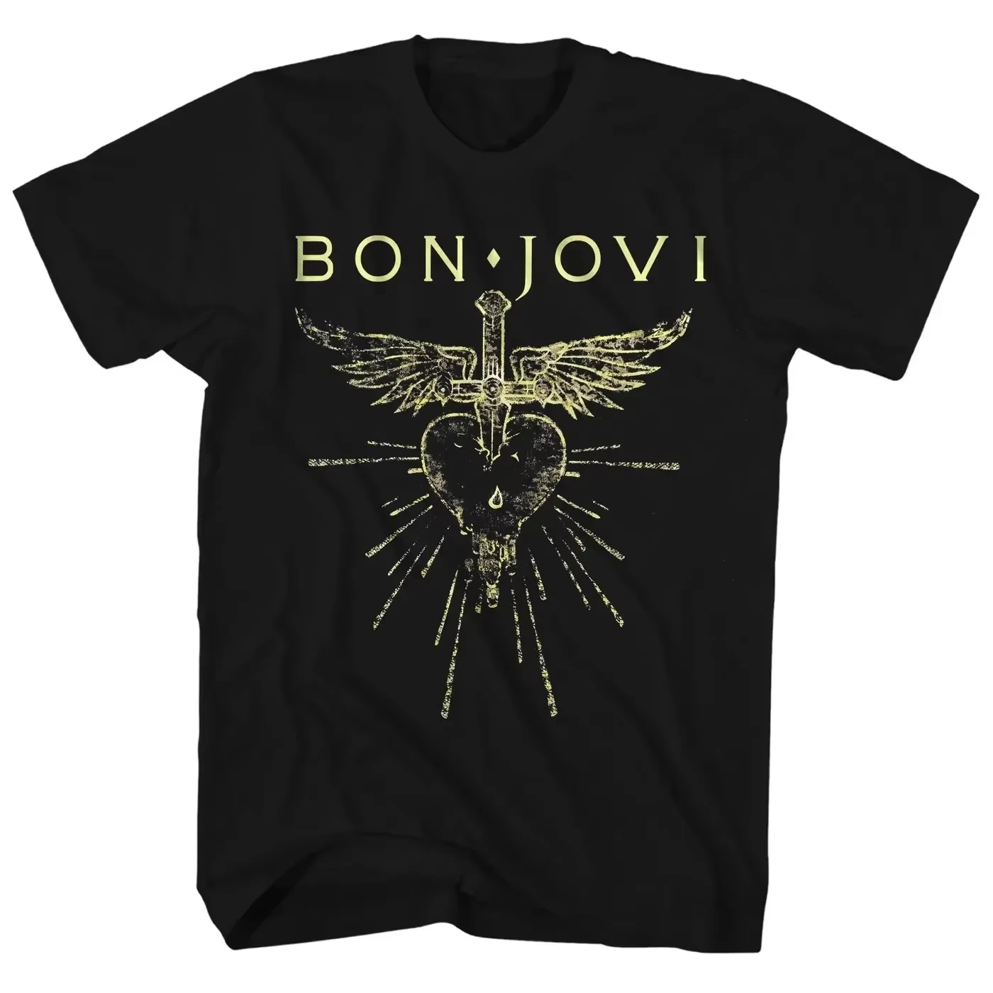 2026 Bestseller Bon Jovi T-Shirt mit Herz & Dolch Logo Bon Jovi Shirt für Männer und Frauen Baumwolle Lässig Locker Streetwear Übergroßes T-Shirt
