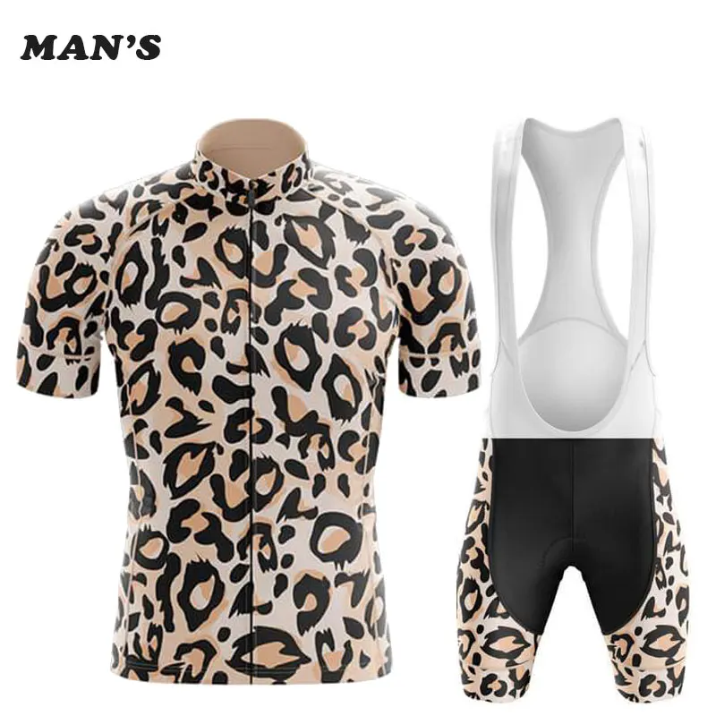 Leopard Print Bike Uniform New Man's Short Sleeves Cycling Clothing Summer MTB Bike Riding Cycling Jersey Set Ropa Maillot