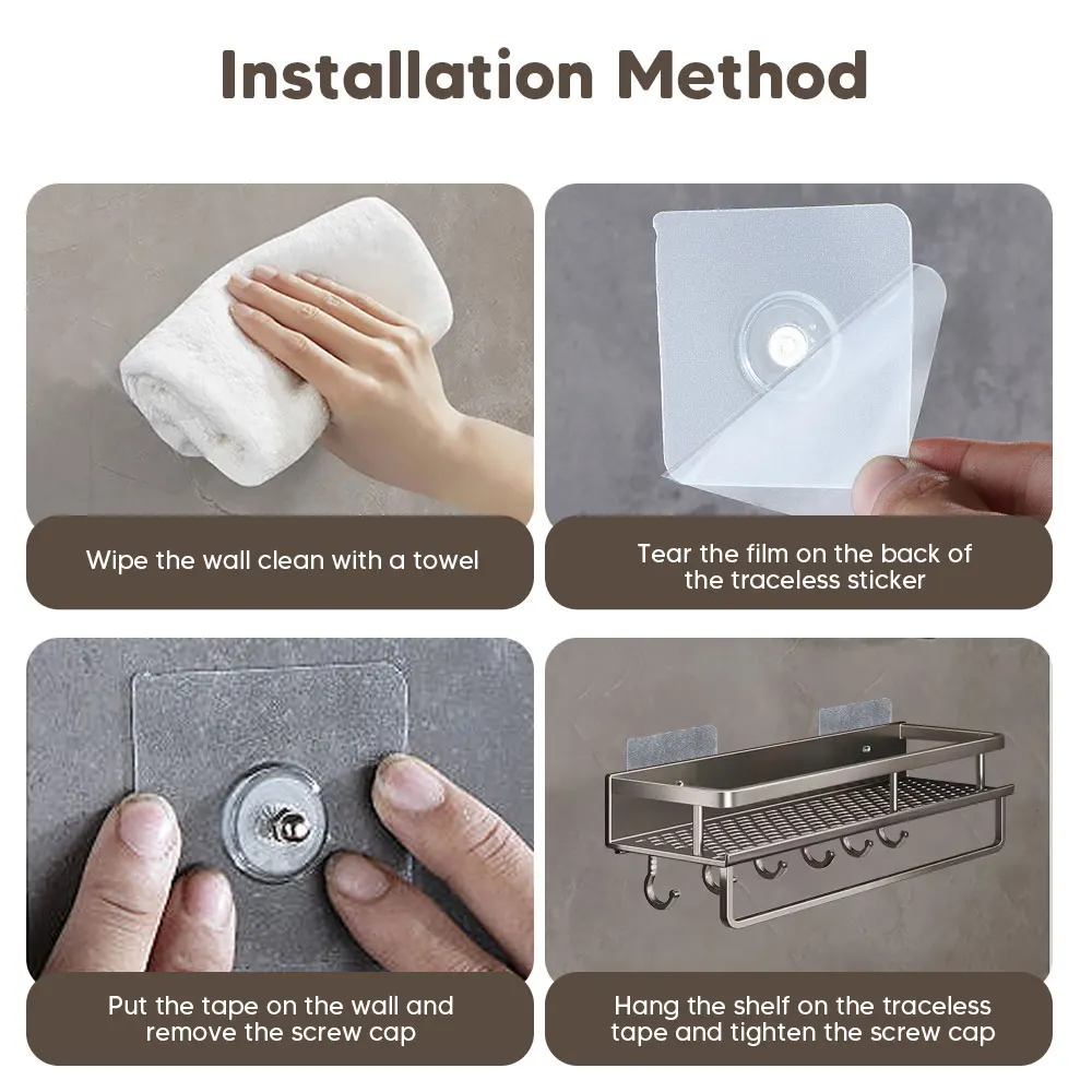 Bathroom Organizer Without Drilling Wall Aluminum Shower Shelf Shampoo Holder Gray Toilet Storage Rack Bathroom Accessories 6