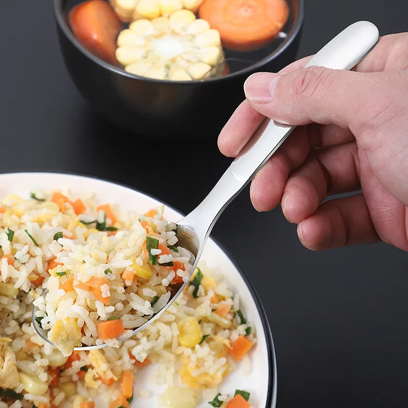 Stainless Steel Children Soup Rice Spoon Long Handle Ladle Round Head Tablespoons Home Tableware Novel Kitchen Accessories