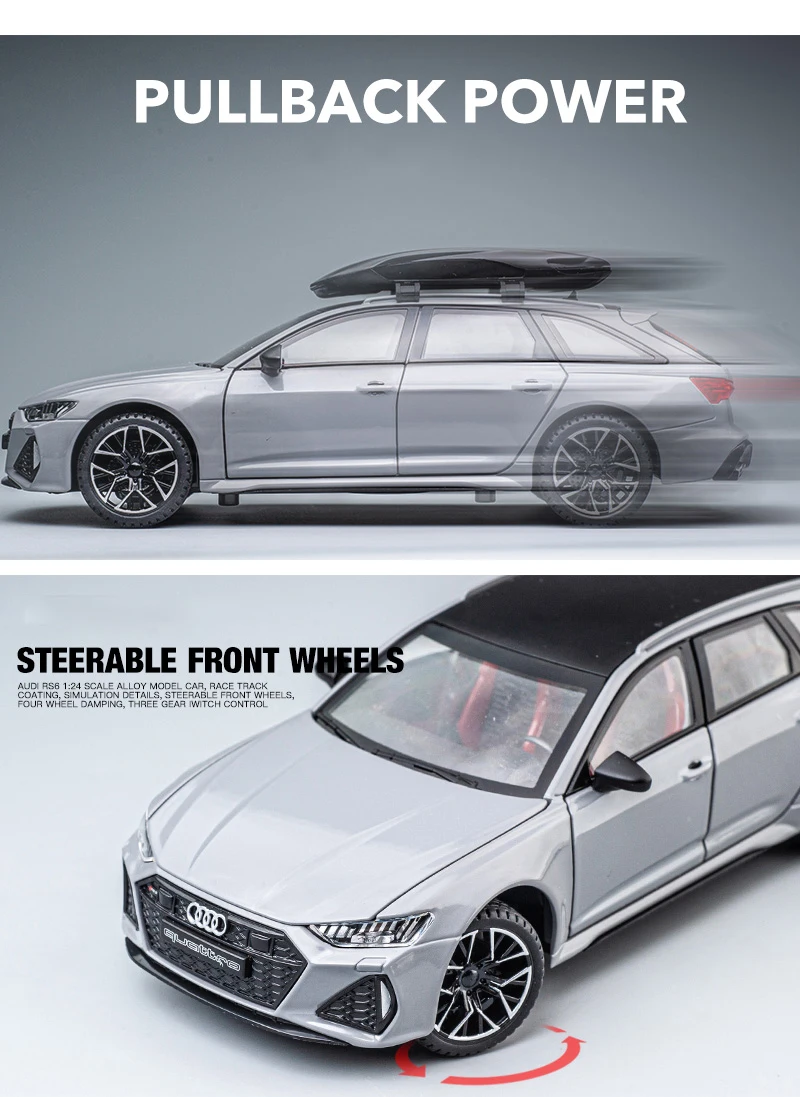 1:24 Audi RS6 Quattro Station Wagon Alloy Toy Car Model Wheel Steering Sound and Light Children's Toy Collectibles Birthday gift