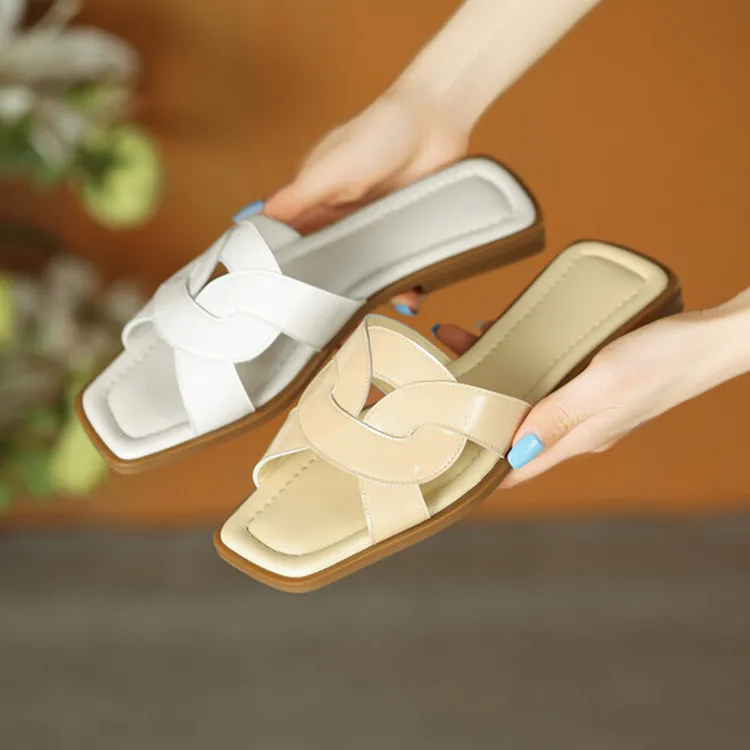

Vintage Design2023 Women Casual Slides Yellow Cross Strap Flats Summer Shoes Lady Outside Footwear White Beach Slippers Zapatos