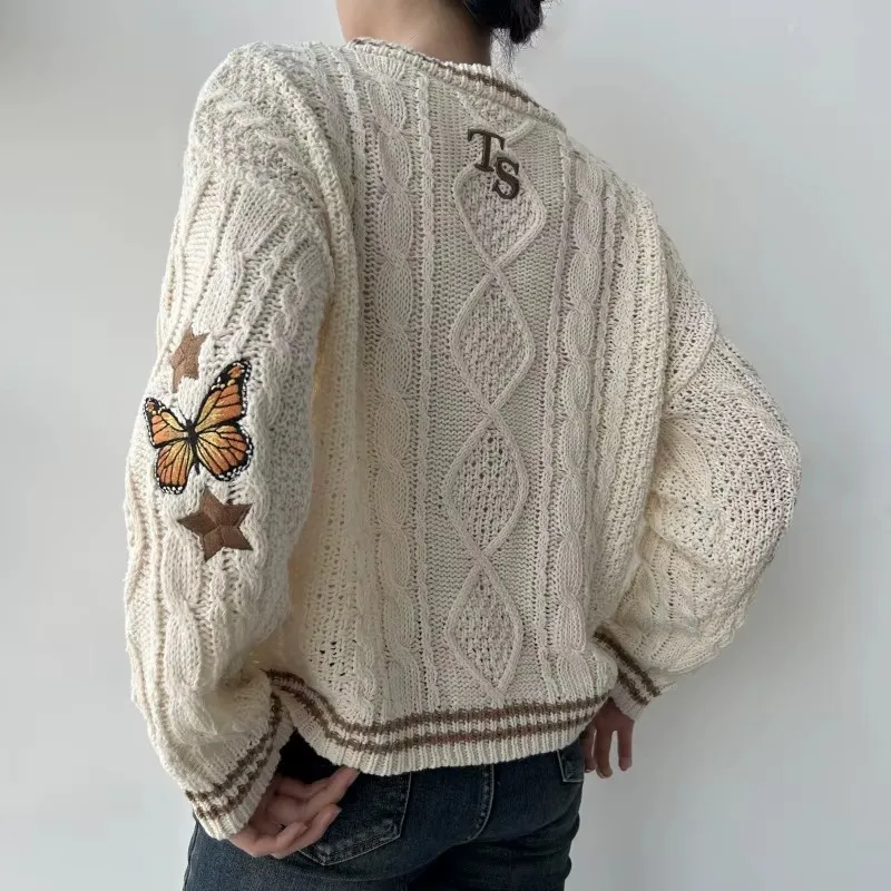 Spring Fearless Inpsired Butterfly Embroidery Folklore Cardigan Women  Kawaii Sweater Outsuit  Loose Fit Knitted Cardigan Female 2