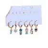 MIGGA 6pcs Fairy Tales Frozen Princess Dangle Earrings Set Gold Plated Huggie Earrings Women Jewelry 6