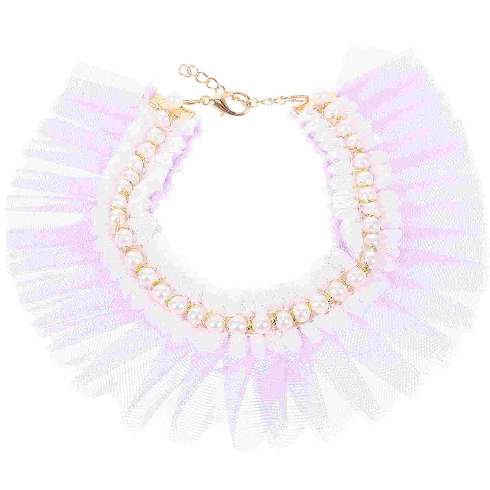 

Pet Collar Decorative Kitten Pets Neck Trendy Pearl Cat Accessory Elegant Lace Polyester