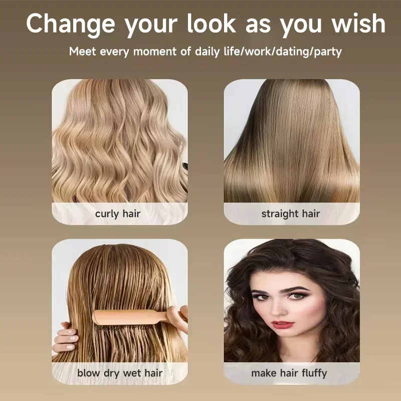 2025 New Black Gold Hot Air Comb Multi functional Roll Straight Dual purpose Roll Comb Anti frizz Negative Ion Hair Dryer Brush 3