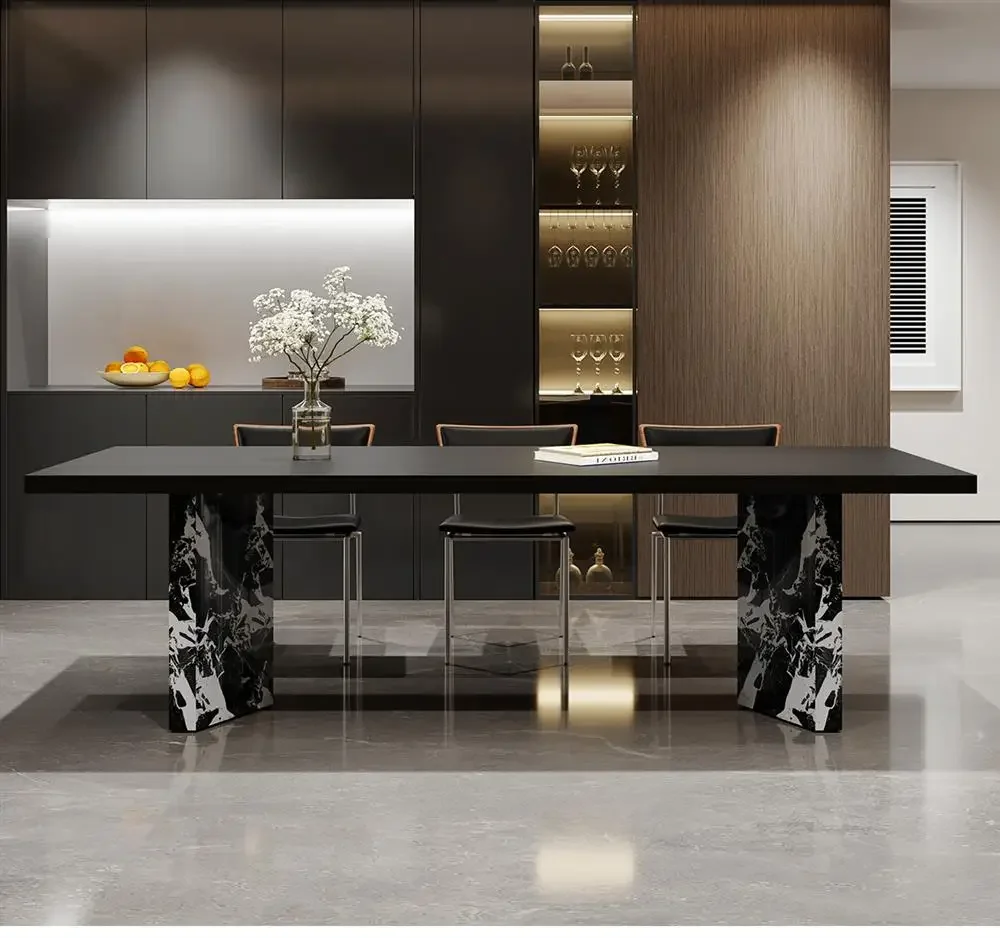 Italian simple retro Bauhaus style rock slab dining table and chair combination large apartment island tea table rectangular