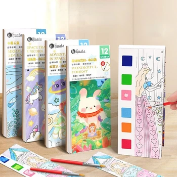 Painting Water Children Coloring Book Watercolor Book DIY Handmade Portable Note Book Watercolor Paintbrush Learning Kids Toys 1