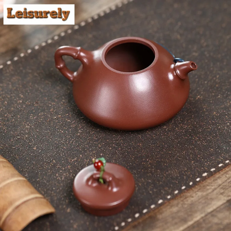 230ml Yixing Purple Clay Teapot Handmade Bamboo Shadow Stone Scoop Pot Raw Ore Di Chao Qing Mud Tea Soaking Kettle Infuser Zisha