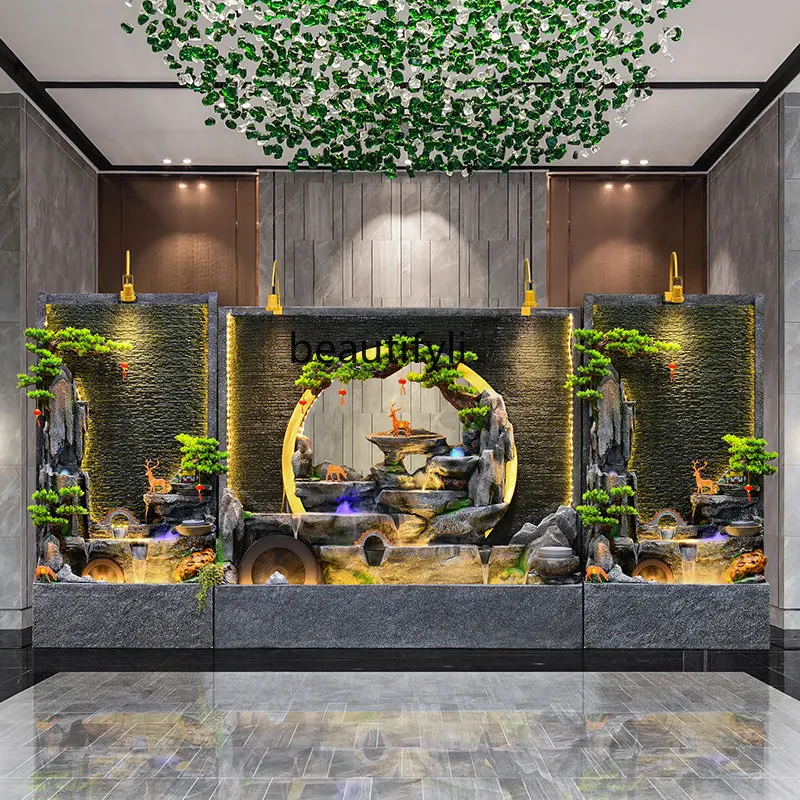 

New Chinese Style Water Curtain Wall Rockery Circulating Water Floor Fountain Courtyard Fish Pond Landscape