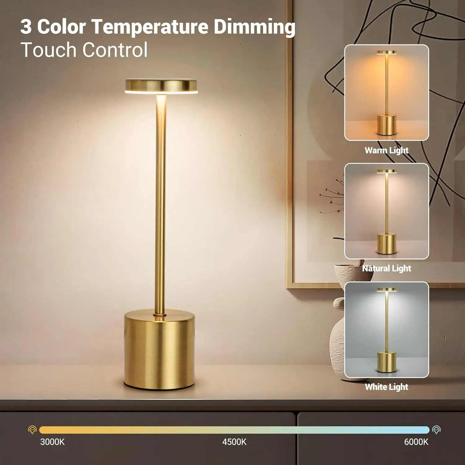 Simple LED Rechargeable Touch Metal Table Lamp Three Colors Bedside Creative Ambient Light Bar Outdoor Decoration Night Light 2