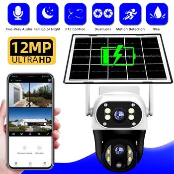 4G Solar Camera Dual Lens Triple Monitoring Views 360 PTZ Rotate IP Wireless Solaire Low Powered CCTV Cameras Outdoor Security 1