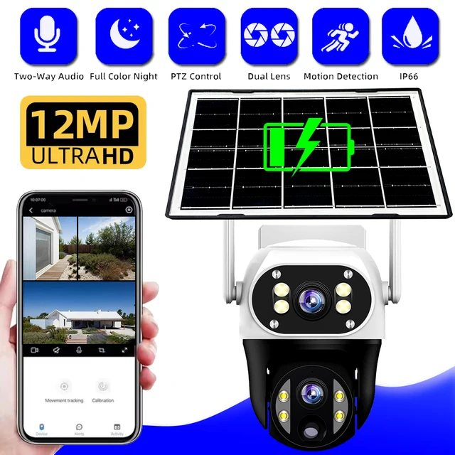 4G Solar Camera Dual Lens Triple Monitoring Views 360 PTZ Rotate IP Wireless Solaire Low Powered CCTV Cameras Outdoor Security 1