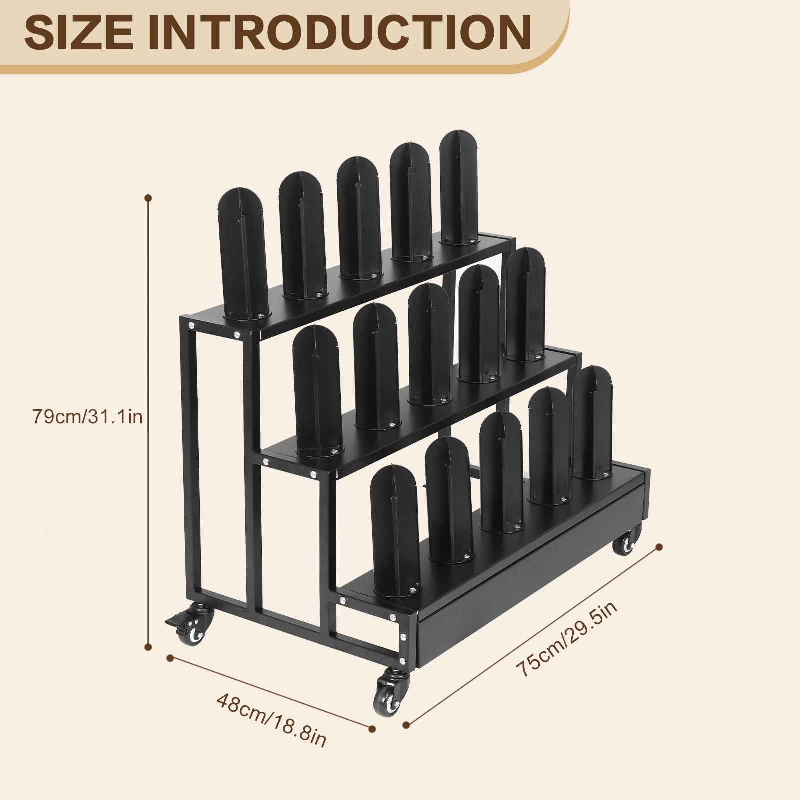 Rolling Organizer Cart 3 Tier Heavy Duty Cold Rolled Steel Black Paint with Lockable Wheels for Fabric Shop Car Decor Home