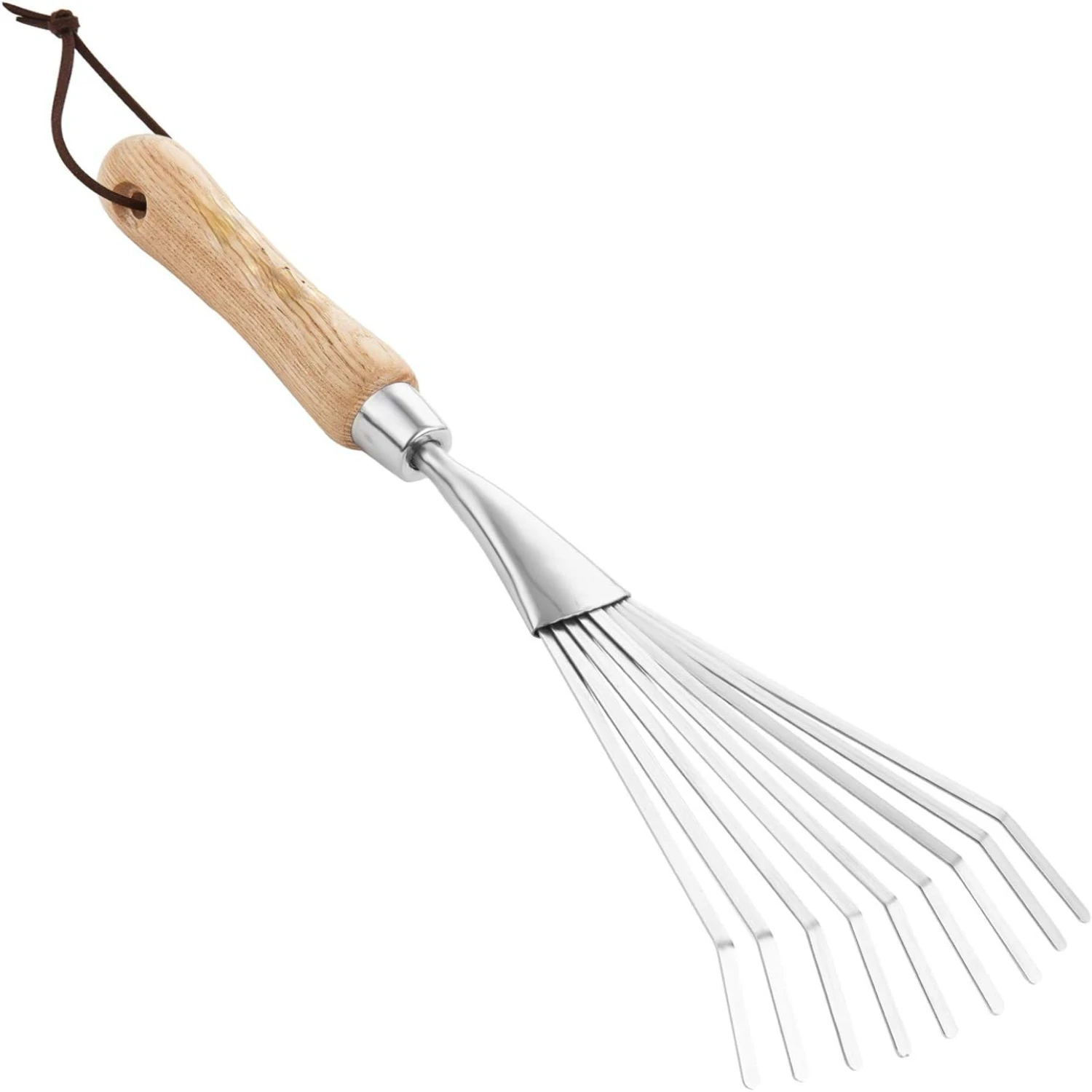 Small Hand Shrub Rake for Gardening-Stainless Steel 9-Tine Grass Rake-Ideal for Lawn Leaf Cleanup Ergonomic 14.7 Tool W