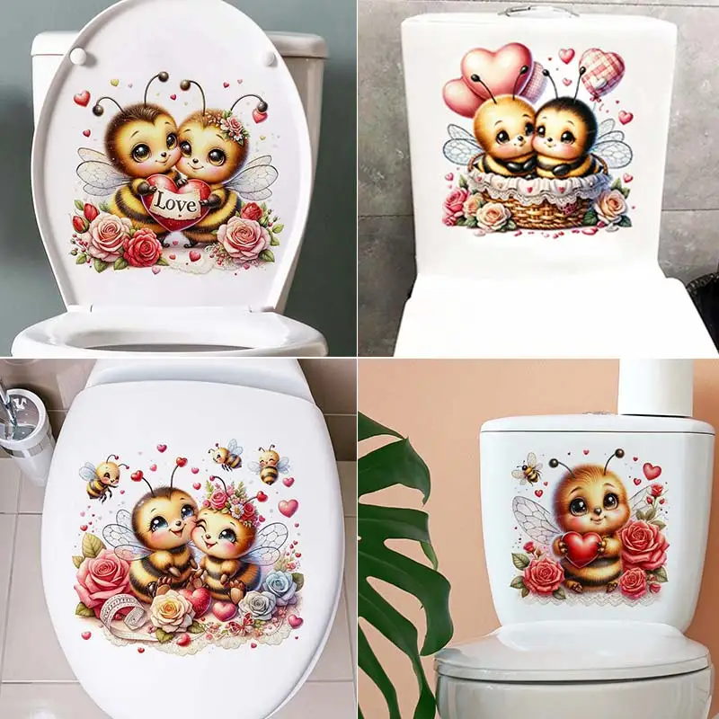 Cute Bee Watercolor Valentines Animal Wall Sticker Bathroom Toilet Decor Living Room Cabinet Home Decoration Decals M1076