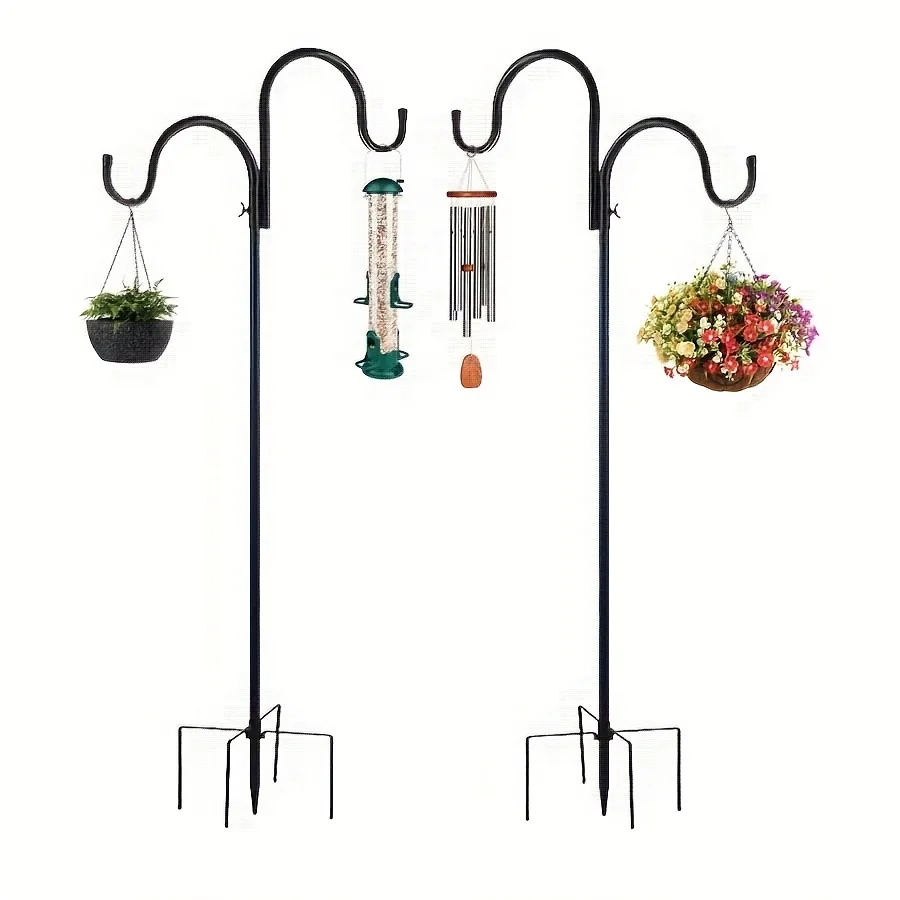 [Heavy Duty] Heavy Duty Garden Shepherd Hook 5-Prong Base Adjustable Bird Feeder Pole, Solar Light & Plant Hanger