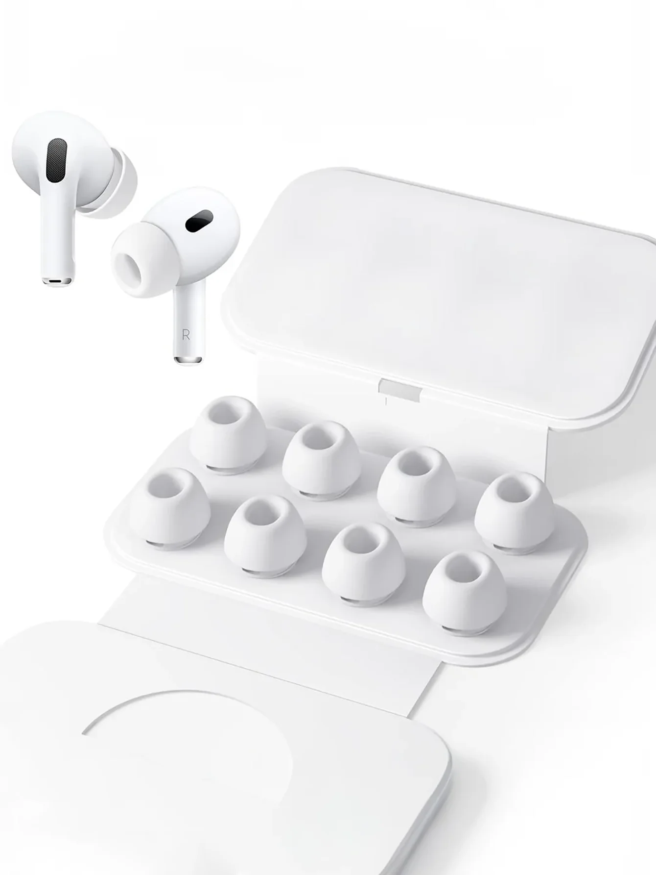 Non-Slip Silicone Earbud Covers with Noise-Cancelling Design and Portable Case (Set of 4 Pairs in Various Sizes)