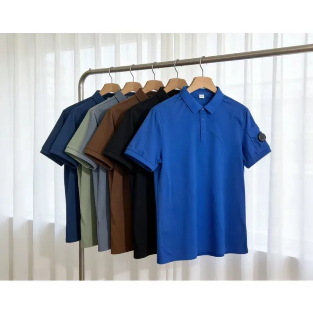 Polo à col boutonné pour homme, style été européen et américain, CP, polo de sport respirant à manches courtes pour couple 1