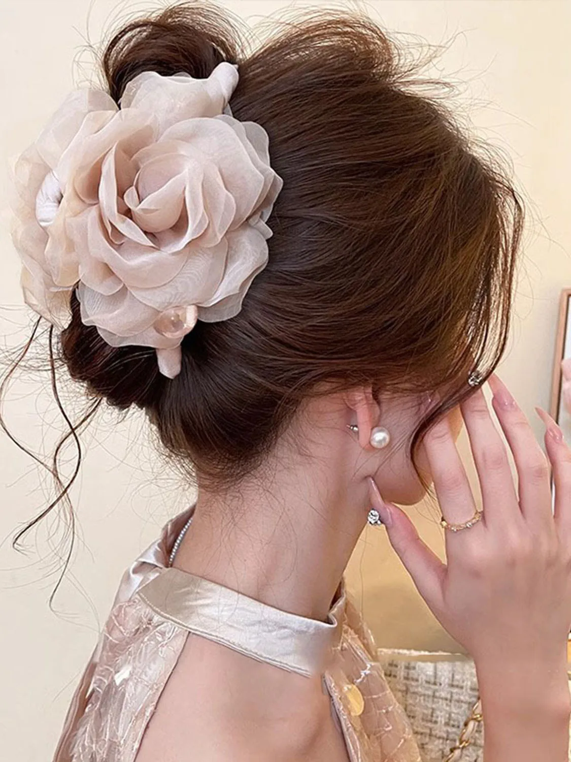 1 Stück Rosen-Kamelien-Haarspange – Süße Blumen-Haarspange, neue große, elegante Haarspange, luxuriöses Haar-Accessoire – Detail 6