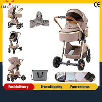 Poussette de luxe 3 en 1 avec siège auto et nacelle, poussette légère pour bébé, landau haute position, poussette multifonction réglable, poussette de voyage facile à plier, compacte, portable, sûre, confortable, élégante, parfaite pour les voyages, landau pour bébé 1