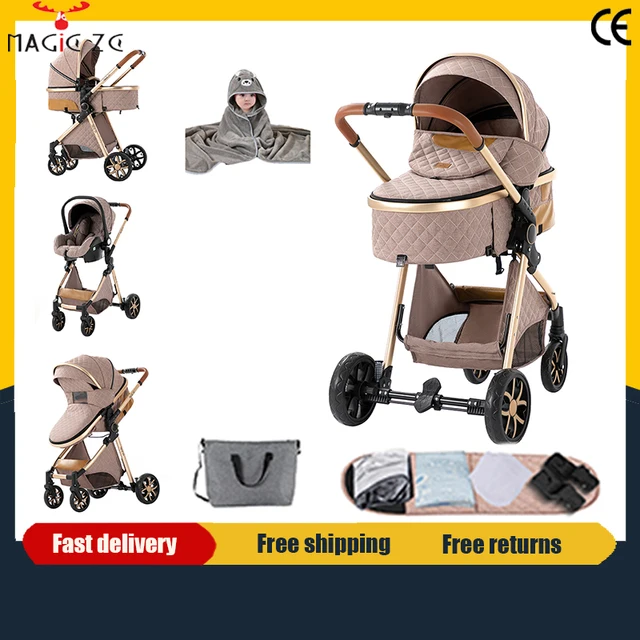 Poussette de luxe 3 en 1 avec siège auto et nacelle, poussette légère pour bébé, landau haute position, poussette multifonction réglable, poussette de voyage facile à plier, compacte, portable, sûre, confortable, élégante, parfaite pour les voyages, landau pour bébé 1