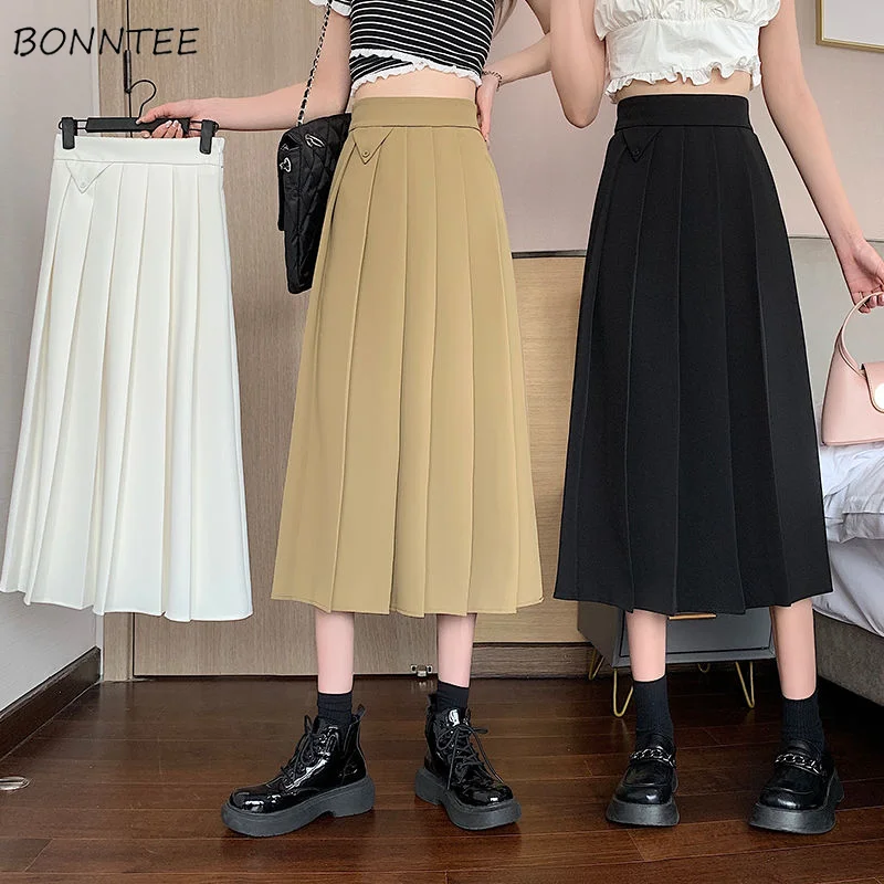 

Skirts Women Pleated Students Simple All-match Daily Elegant Solid Spring Trendy Vintage Korean Style Casual Cozy Basic Designer