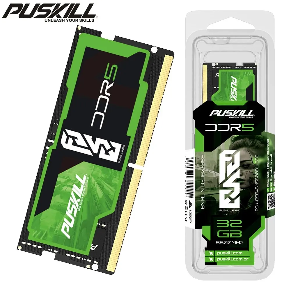 PUSKILL Memoria Ram DDR5 16GB 8GB 32GB 1.1V 262-Pin PC4 Notebook 4800MHz 5200MHz 5600MHz for Laptop SO-DIMM Memory