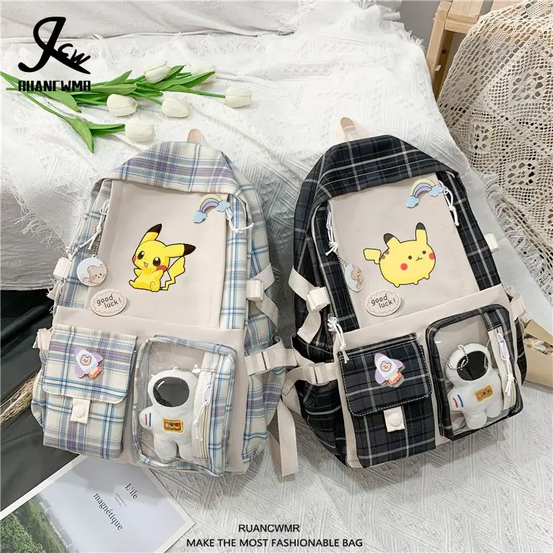 

Multi-Mei Jing Ling Bao Ke Meng Pikachu Peripheral Student Backpack Schoolbag Striped Plaid Cute Backpack