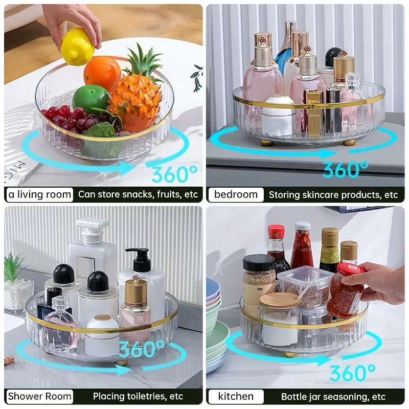 Rotating Tray Spice Rack Pantry Cabinet Turntable Base Storage Bin Kitchen Organizer Seasoning Cosmetic Storage Box Gift