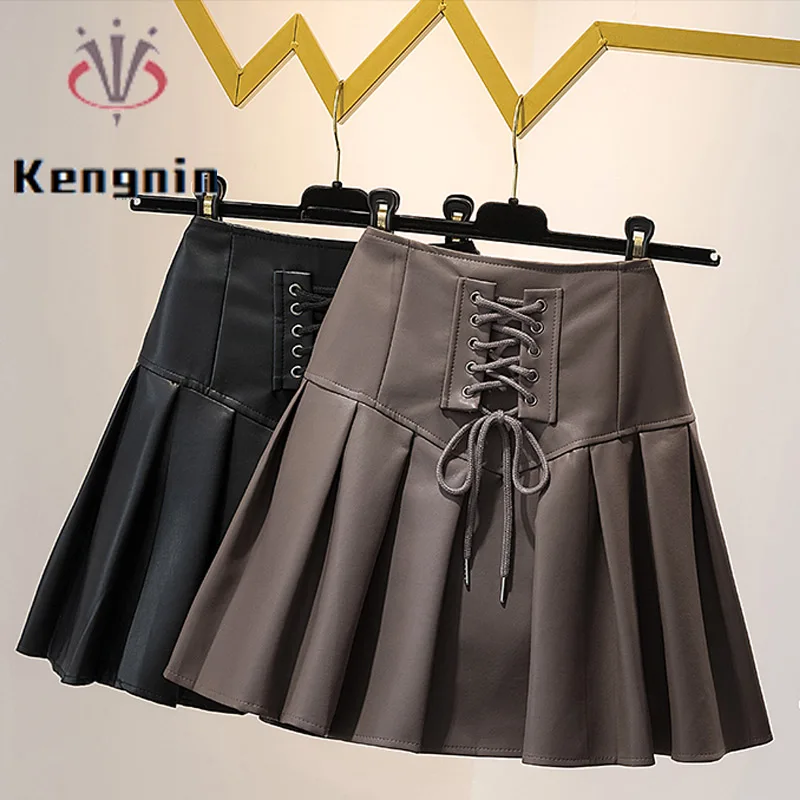 

Женская юбка-трапеция из искусственной кожи, с завышенной талией