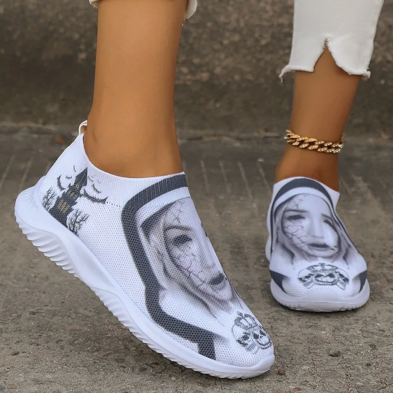 

Spring Autumn New 2023 Women's Casual Comfortable Shoes 2023 New Flat Shoes Women Printed Breathable Knitted Walking Shoes