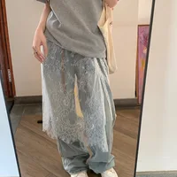 Midi Skirts Women Lace Drawstring Design Elegant Korean Style Spring Summer A-line High Waist Irregular Side Slit Fashion Street