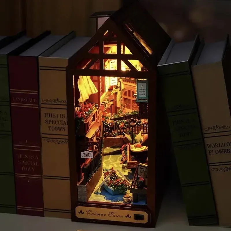 

DIY Book Nook Cyberpunk Future World Miniature Building Kits Wooden Book Stand Puzzle Handmade Miniature Dollhouse Home Decor