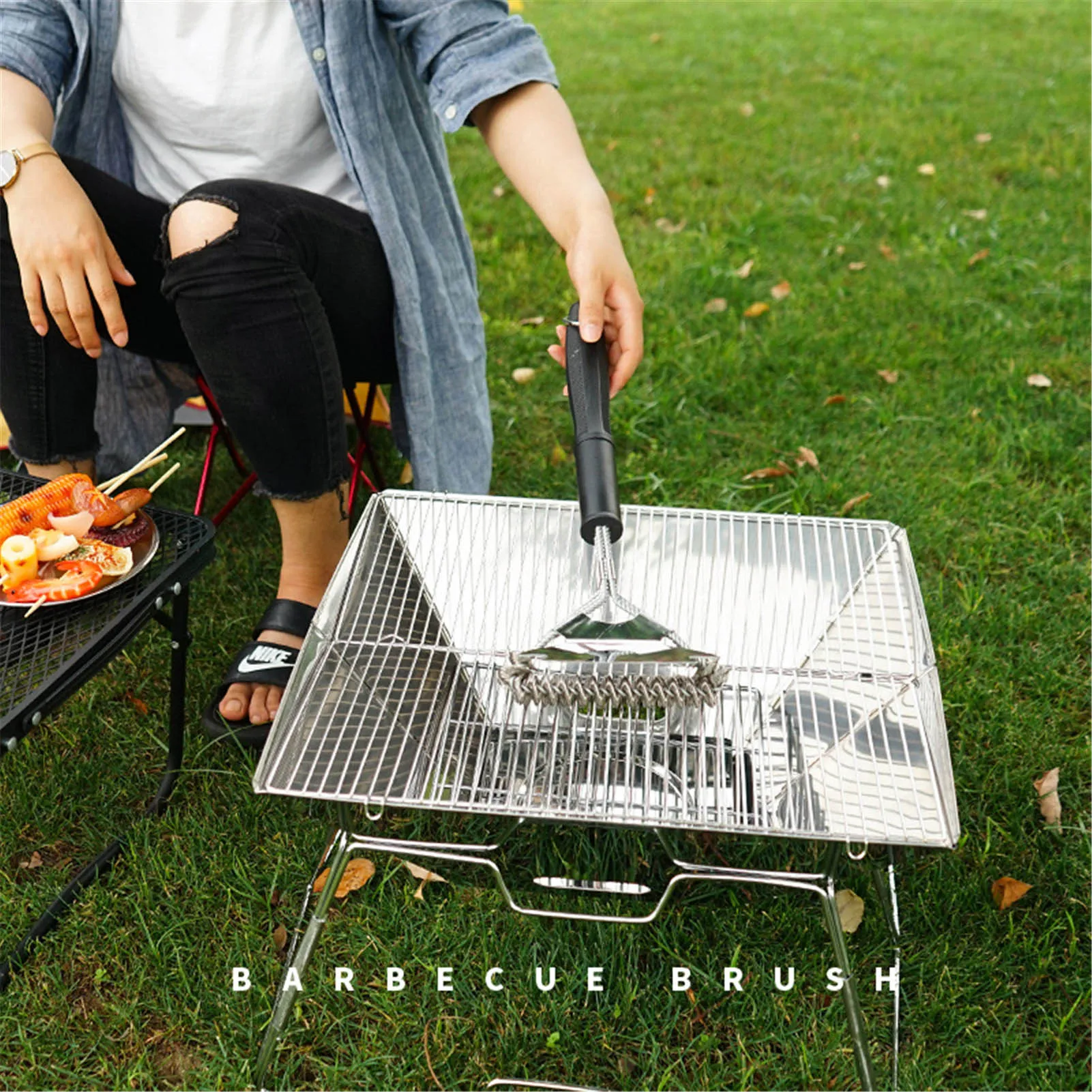 Barbecue Grill Brush BBQ Clean Tool Stainless Steel Wire Bristles Non-stick Cleaning  Brushes Barbecue Accessories Triangle Brush - AliExpress