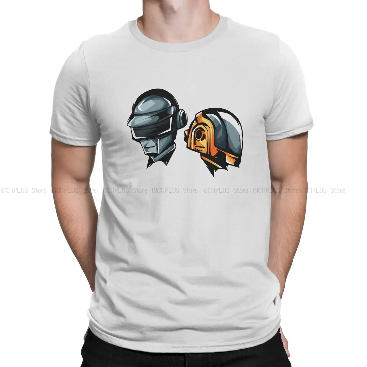 

Daft Punk Men's TShirt Helmet White Version Individuality T Shirt Original Streetwear Hipster