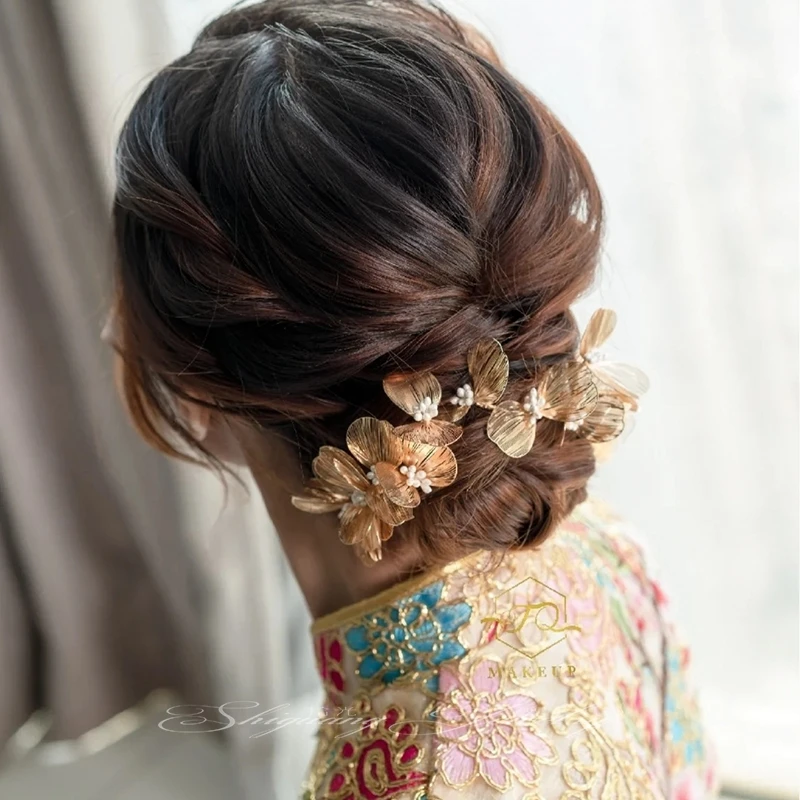 Golden Flower Hairband Bride Wedding Hair Accessories Luxury Metal Floral Crowns Beads Adjustable Tiaras Marriage Hair Jewelry - 3