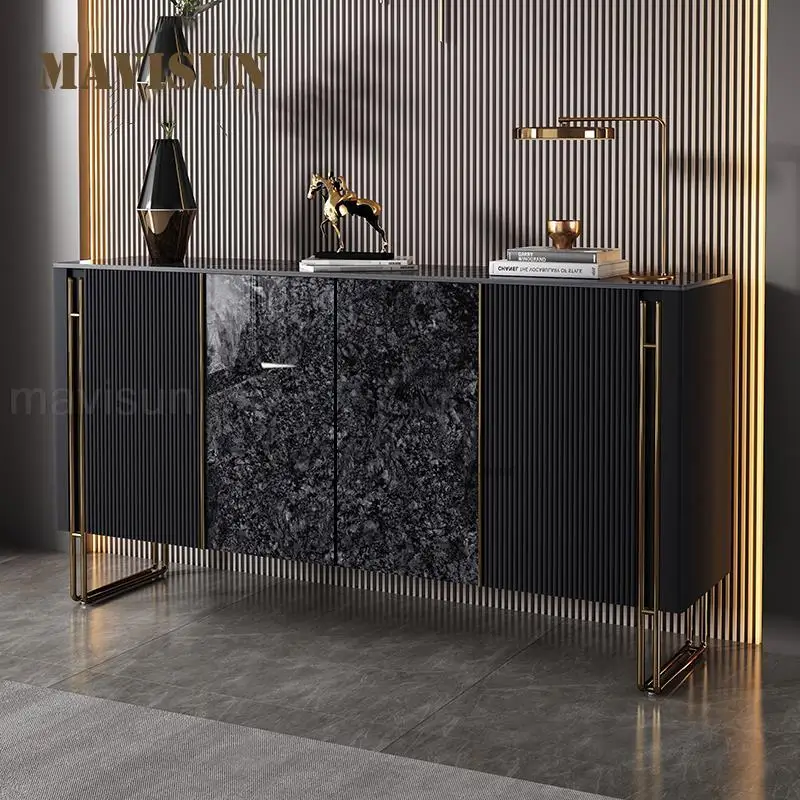 Italian Black Marble Sideboard For Decoration Kitchen Buffet Multi-drawers Furniture Narrow Entrance Cabinet In The Living Room