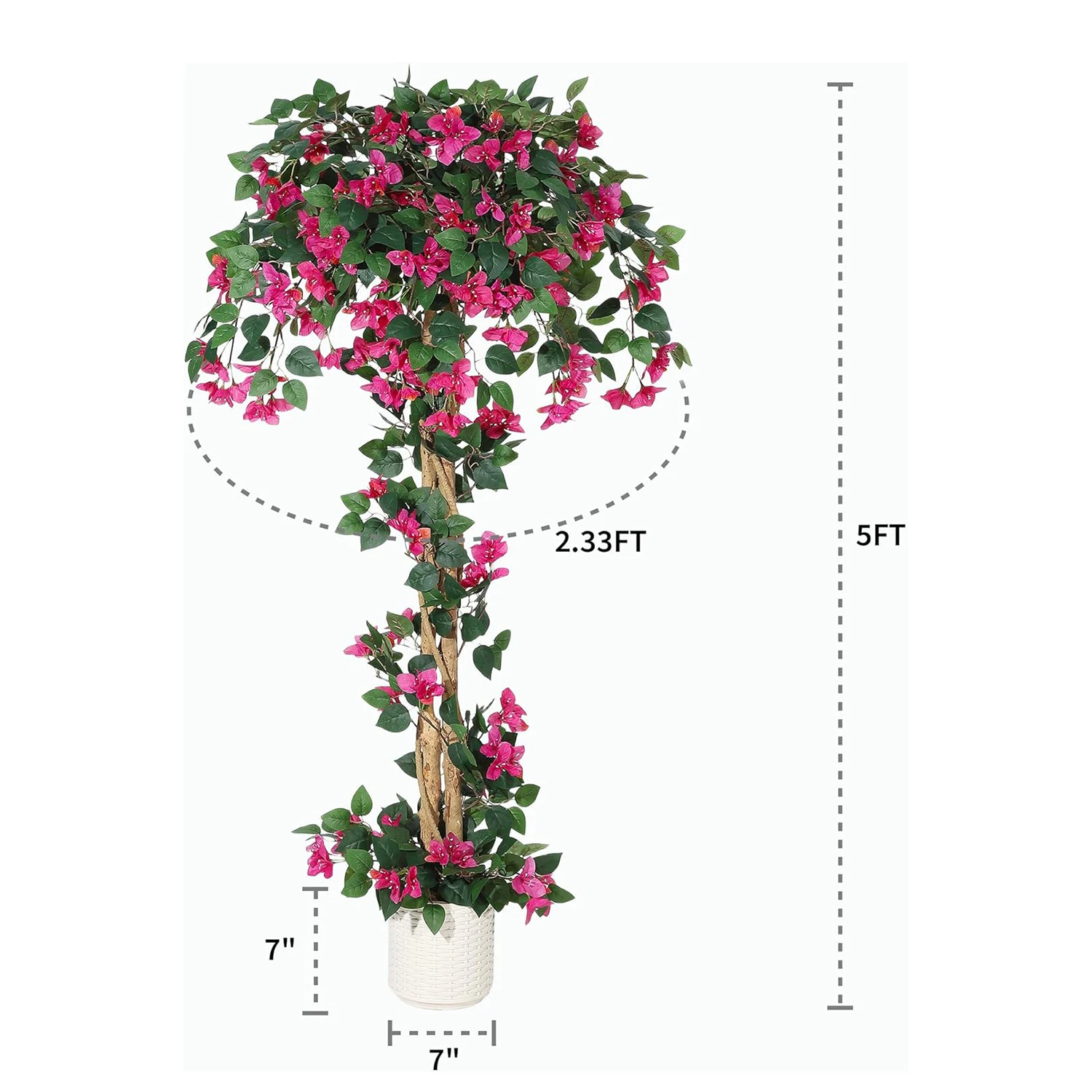 150cm 180cm Künstlicher Bougainvillea-Baum Realistische Seidenblätter & Natürlicher Holzstamm UV-Beständiger Kunstbaum für Innen und Außen – Detail 2