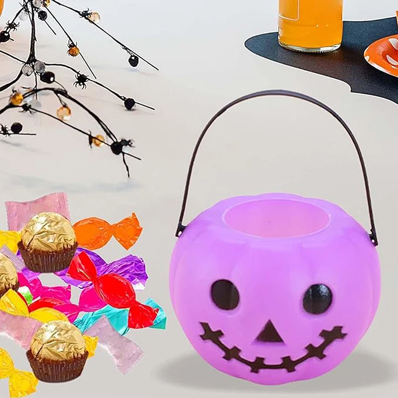 Halloween-Süßigkeitseimer für Kinder, weiß, grün, lila, Geister-Kürbiskorb, Süßes oder Saures, Halter, Party-Dekoration – Detail 4