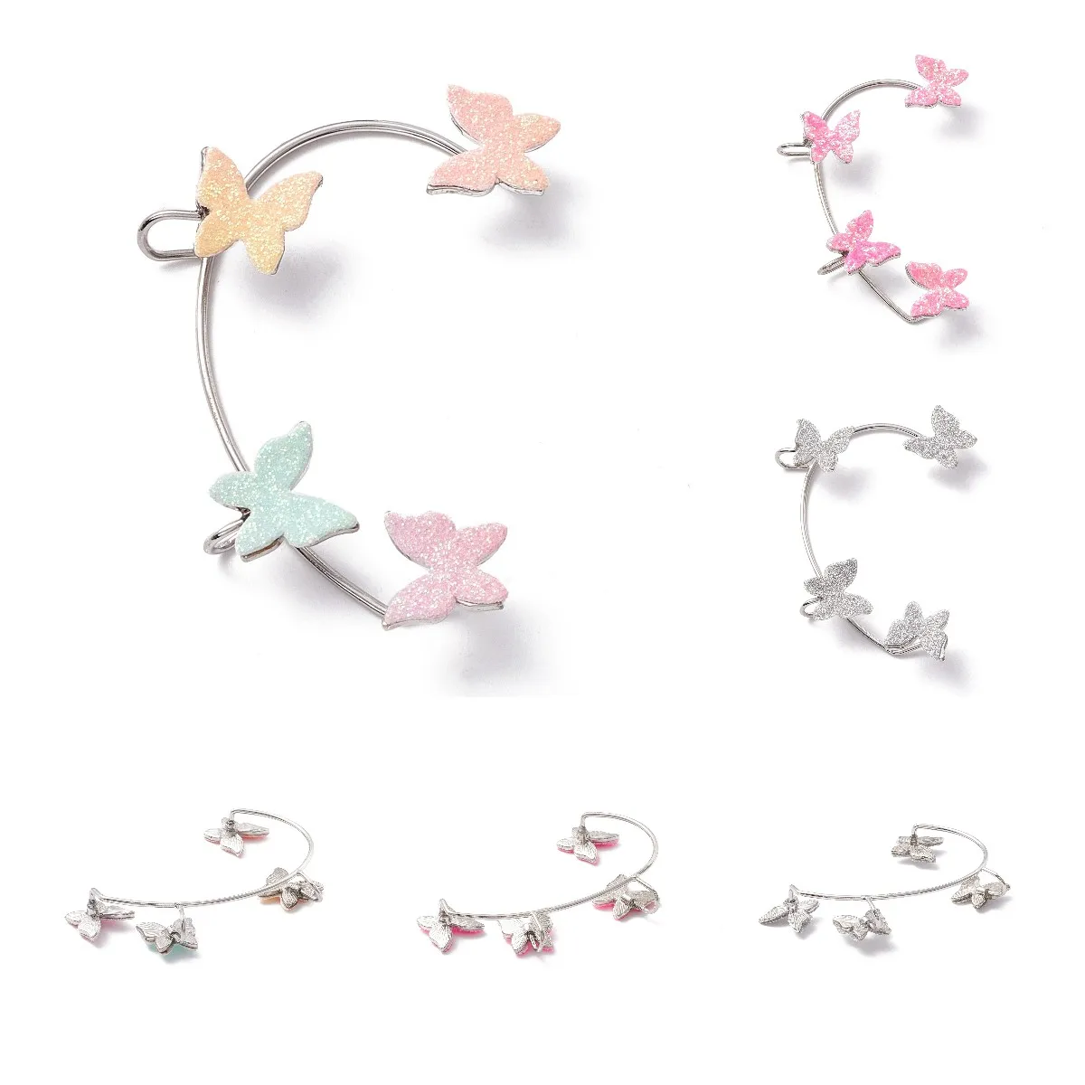 

Kissitty 5 Pcs Silver Plated Bling Butterfly Cuff Earrings For Women Brass Wrap Non-Piercing Earrings Jewelry Findings Gift