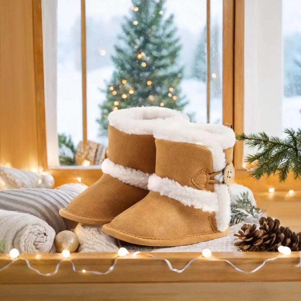 Baby Autumn Winter Boots Baby Girl Boys Winter Warm Shoes Solid Fashion Toddler Fuzzy Balls First Walkers Kid Shoes 0-18M 1