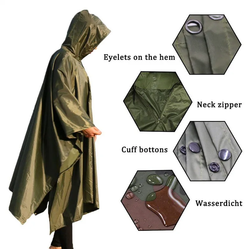 3 In 1 Outdoor Military Waterproof Raincoat Rain Coat Men Raincoat Women Awning From The Rain Motorcycle Poncho Picnic Mat raincoat poncho