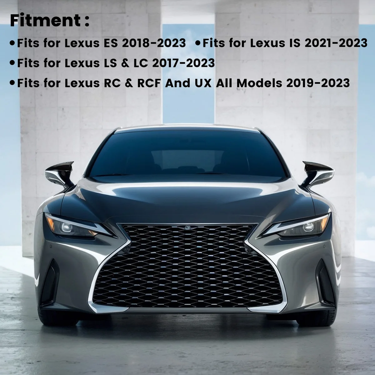Lexus ES S300 IS350 IS500 2019-2024 용 2PCS 자동차 윙 사이드 백미러 커버 미러 캡 자동차 액세서리 블랙