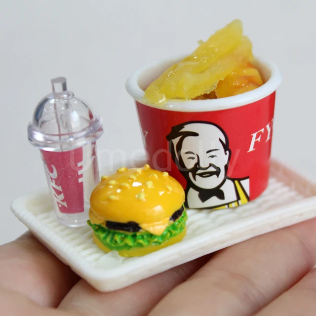 1/6 Scale Pretend Play Miniature Dollhouse Mini Hamburger French Fries Fast Food for BJD Barbies Doll Kitchen Accessories Toy 2